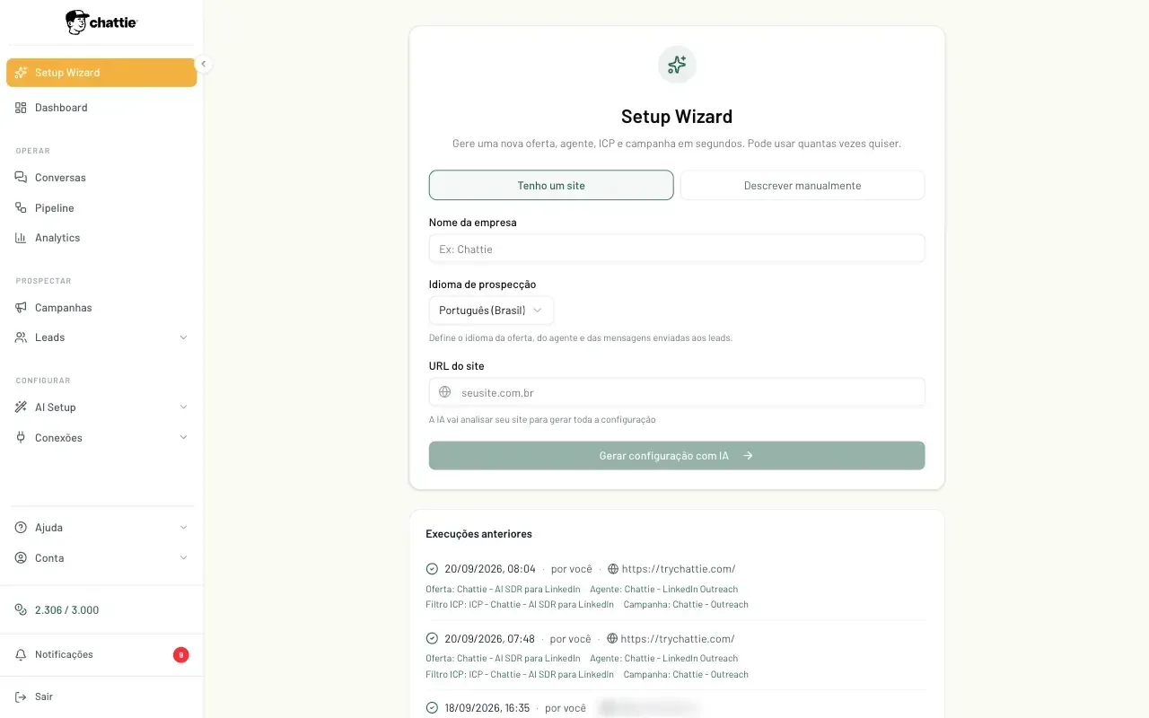 The Chattie Setup Wizard screen, the first step of the demo